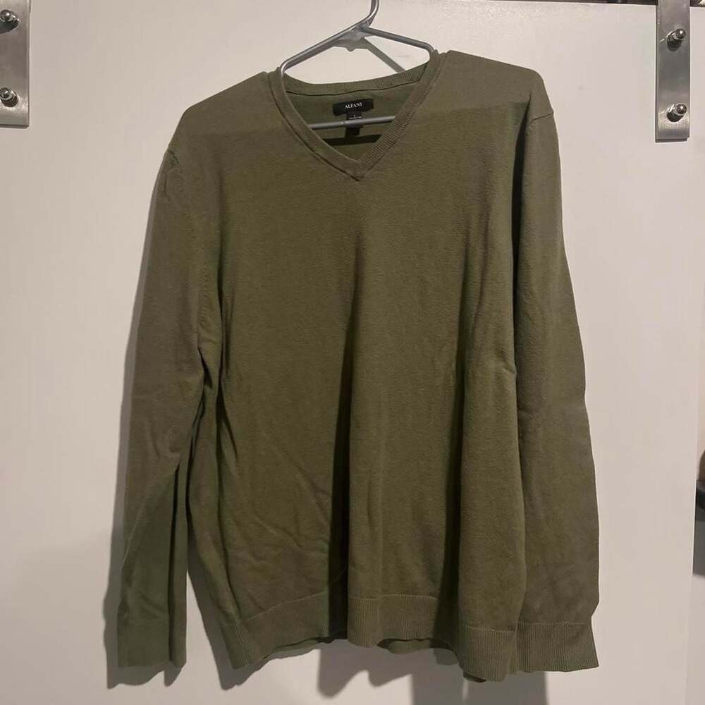 Alfani Olive Green V-Neck Knit Sweater